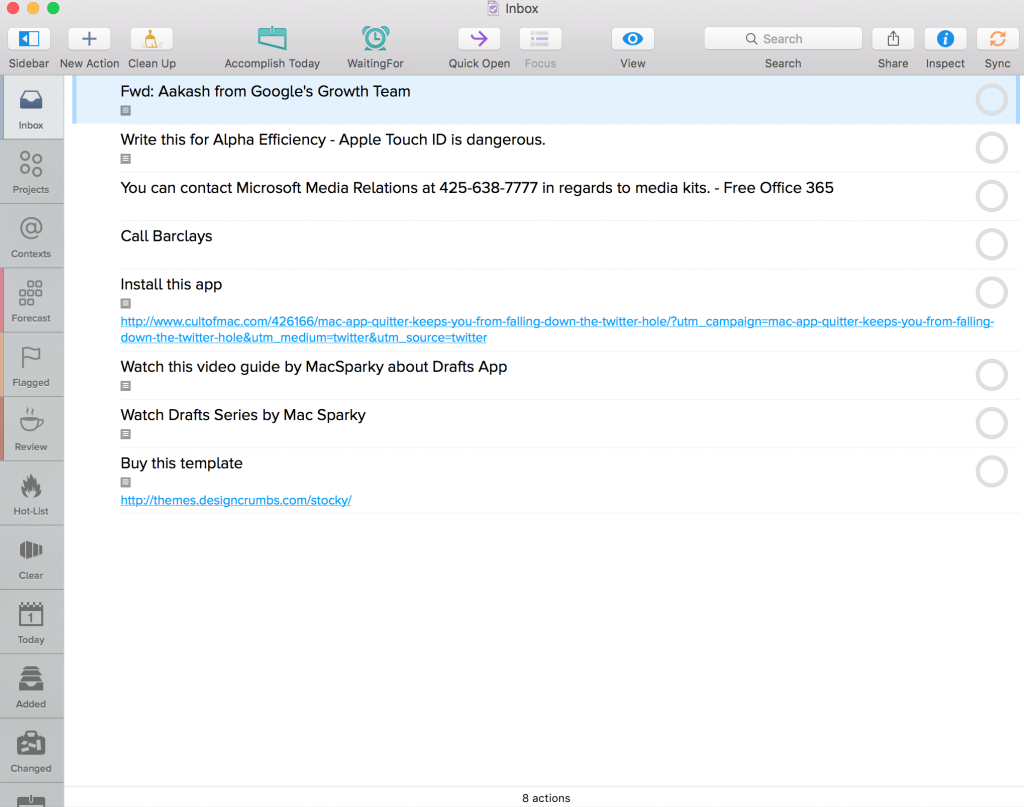 Omnifocus 2 Dashboard for OS X