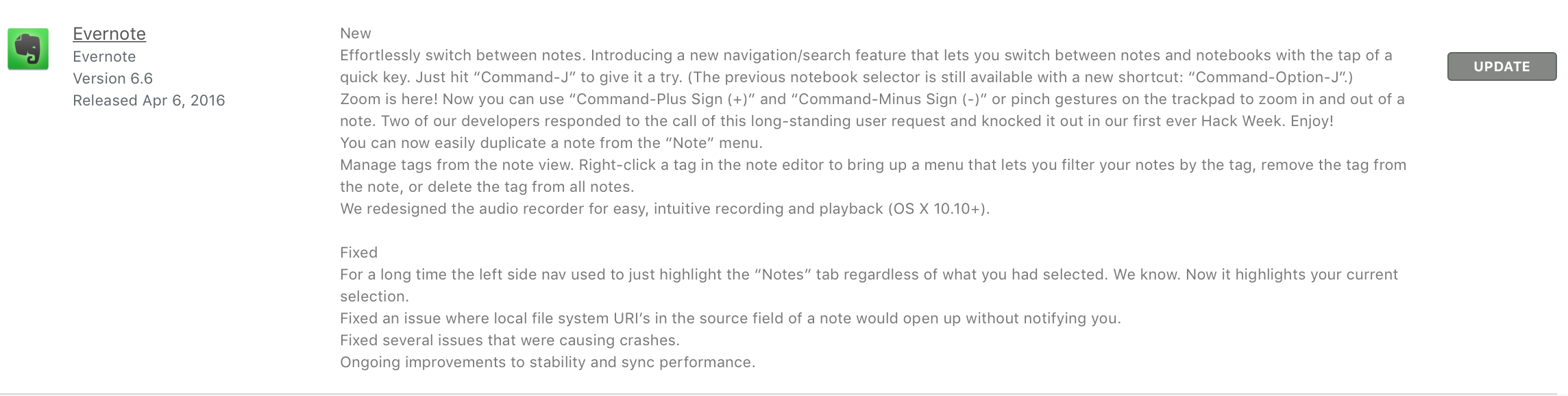 Evernote OS X Update Brings A New Feature