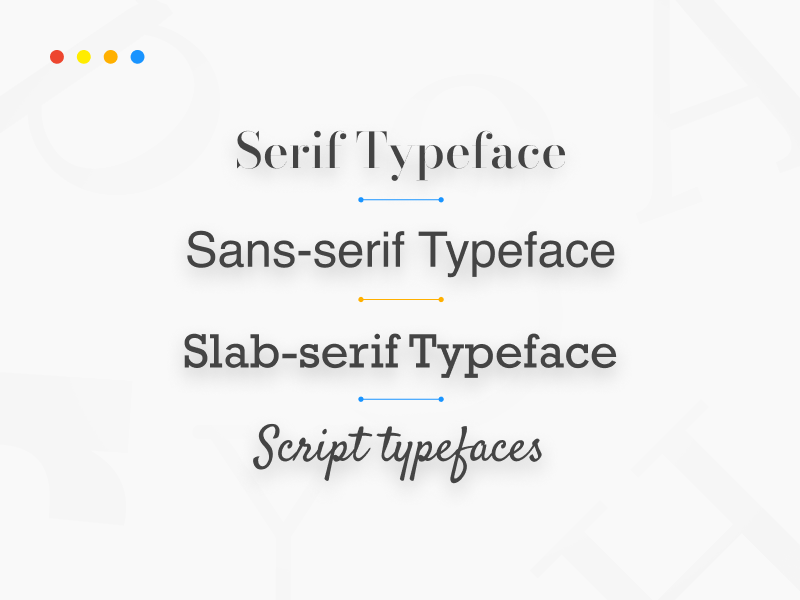 Example of 4 different typefaces in typography