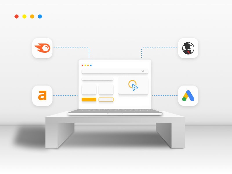Logos of Semrush, Ahrefs, SpyFu, and Google Ads - best tools for PPC competitor analysis.
