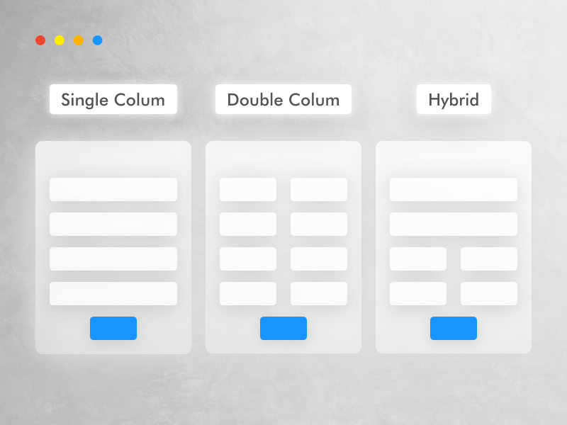 An example demonstrating single column, double column, and hybrid landing page form layout.