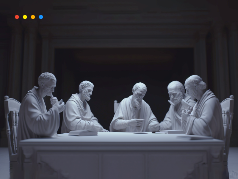 A group of people sitting by the table and planning a website.