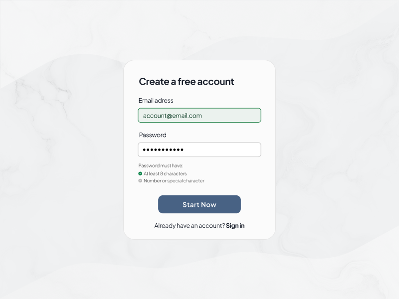 Registration process on SaaS website example