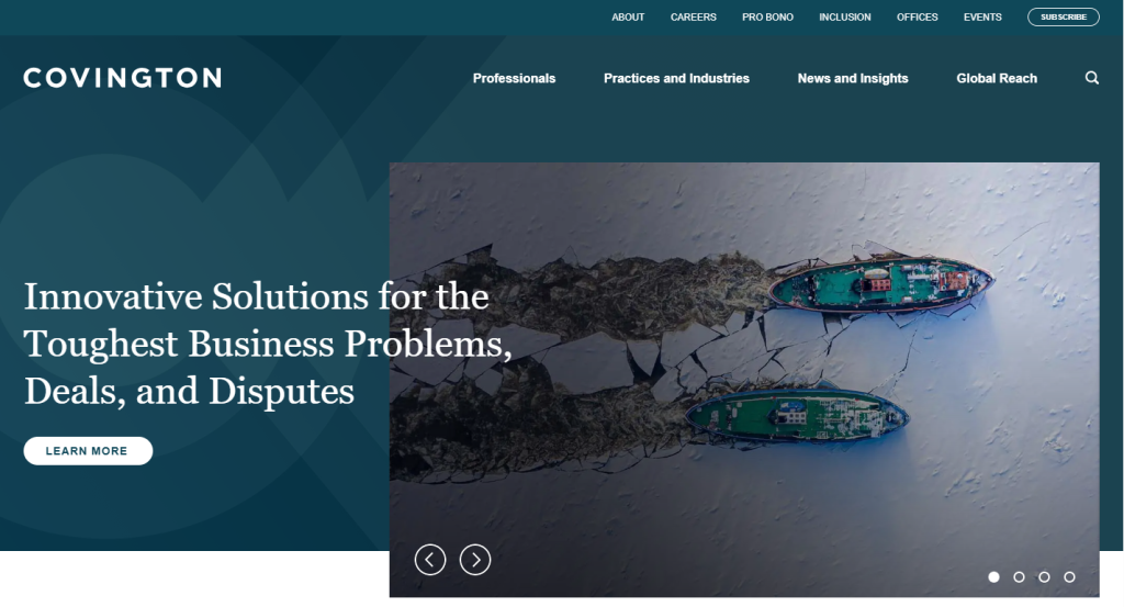 Covington & Burling LLP – Prestigious, confident, and polished law firm website.